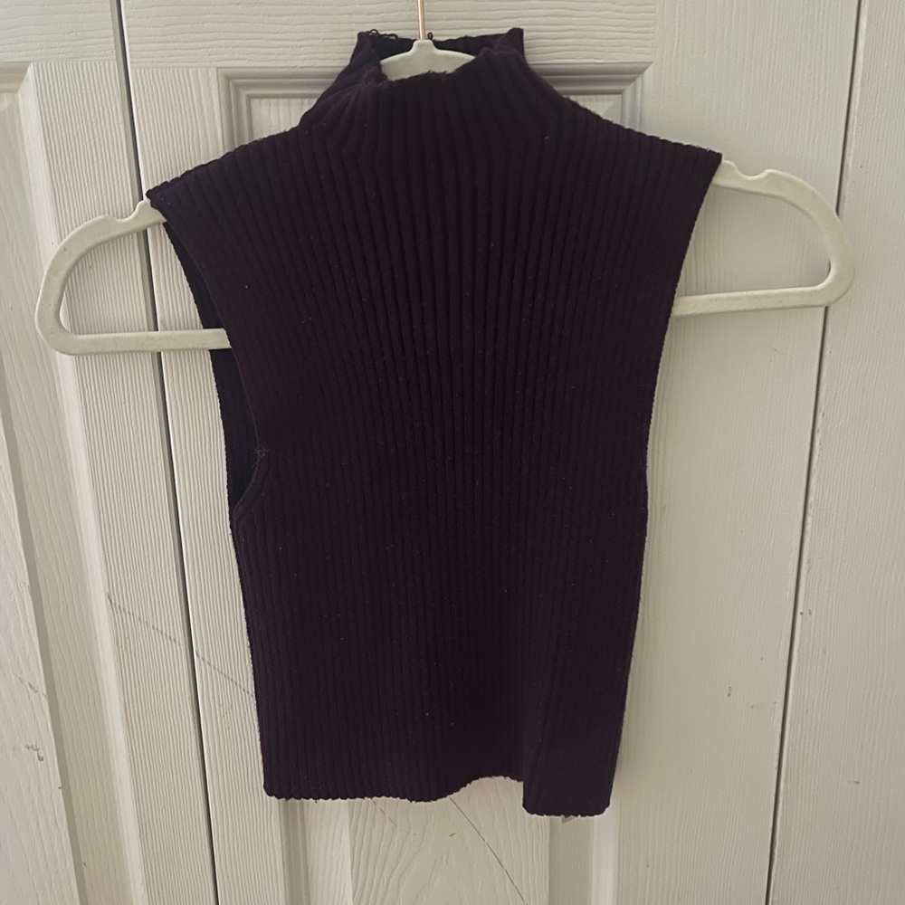Zara Ribbed Mock Neck Top in Deep Purple